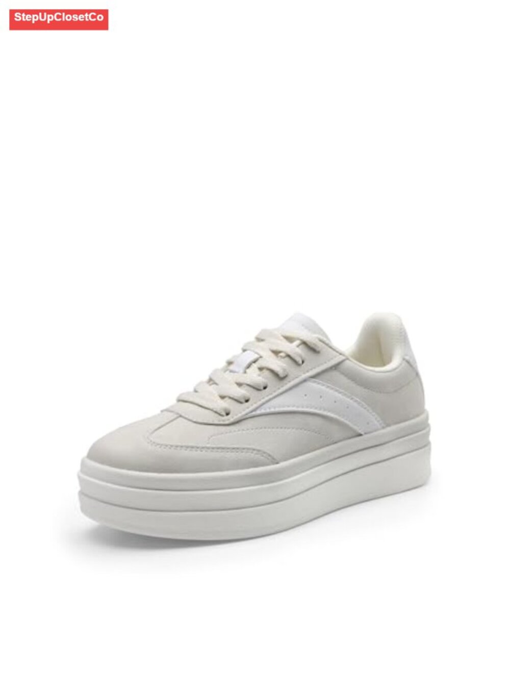 Women's Platform Sneakers Vegan Leather Faux Suede Lace-Up Walking Tennis Shoes